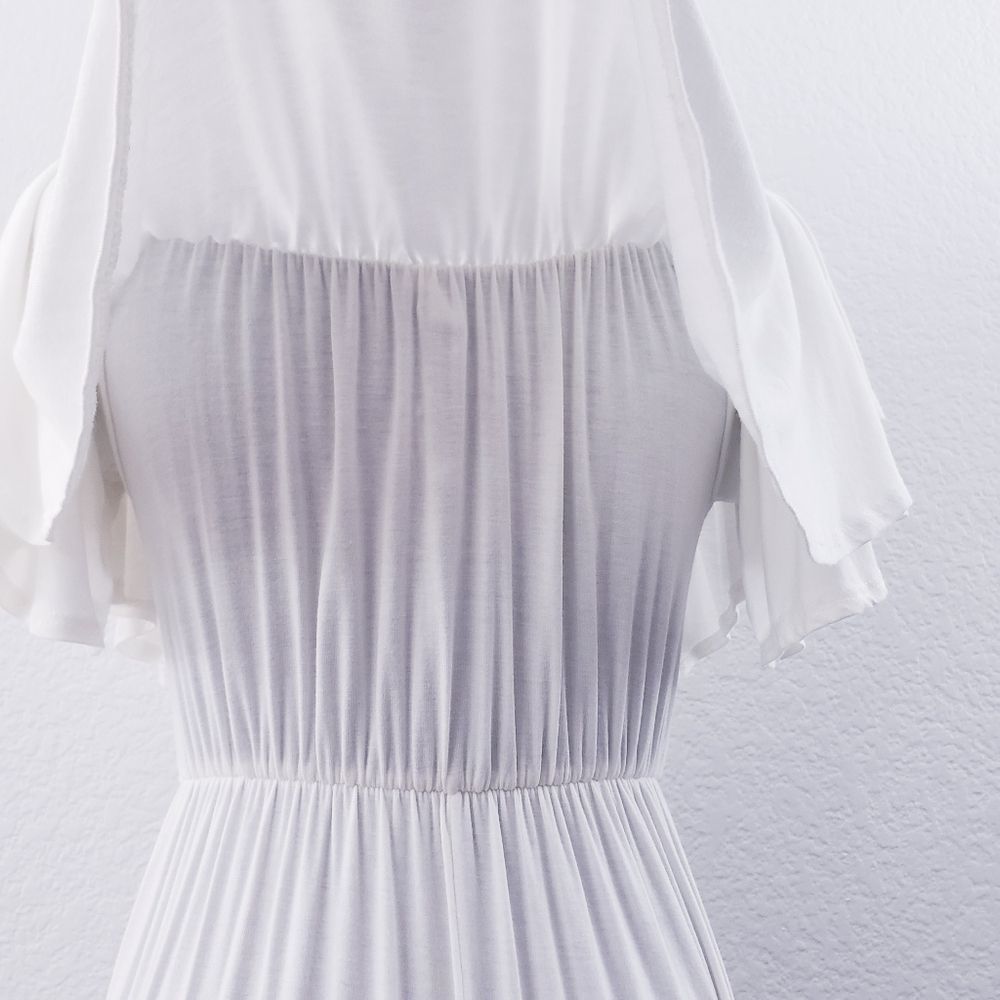 Pinkblush Off Shoulder Ivory  Ruffle Trim Maternity Maxi Dress - Picture 9 of 12